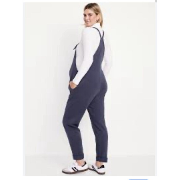 Old Navy Maternity Knotted-Strap Blue Jumpsuit Comfy Sweatpant Overalls Size M - Picture 1 of 7